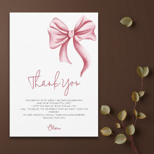 Simple Elegant Pink Bow Sweet Sixteen Thank You Card