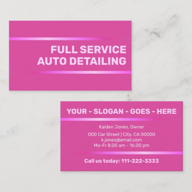 Simple Elegant Pink Car Service Auto Detailing Business Card (Front/Back)