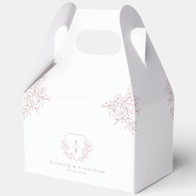 Simple Elegant Pink Cherry Blossom Monogram Crest Favor Boxes (Front)