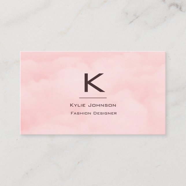 Simple Elegant Pink Cloud Monogram Personalized Business Card (Front)