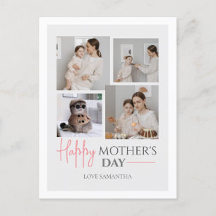 Simple Elegant Pink Four photo Happy mothers Day Holiday Postcard