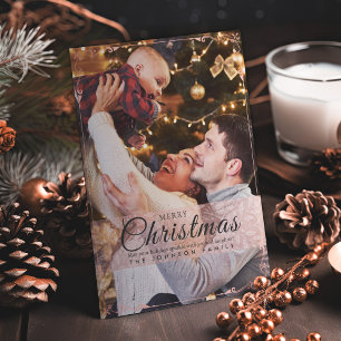 Simple Elegant Pink Frame Photo Christmas Holiday Card