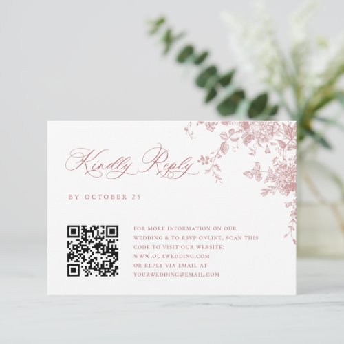 Simple Elegant Pink French Garden Wedding QR code RSVP Card