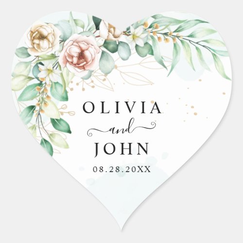 Simple Elegant Pink Geometric Floral Greenery Heart Sticker