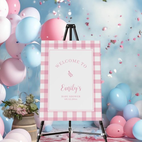 Simple Elegant Pink Gingham Baby Shower Welcome Foam Board