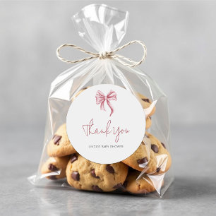 Simple Elegant Pink Girl Bow Baby Shower Classic Round Sticker