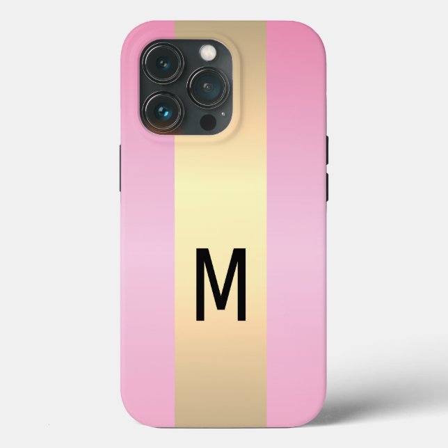 Simple Elegant Pink Gold Metallic monogrammed Case-Mate iPhone Case (Back)