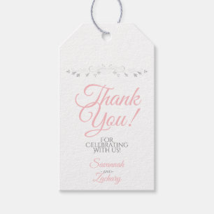Simple Elegant Pink & Gray on White Wedding Thanks Gift Tags