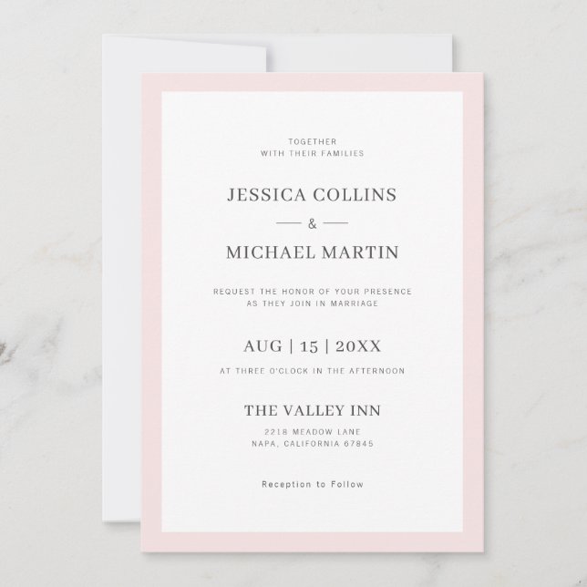 Simple Elegant Pink & Gray Wedding Invitation (Front)