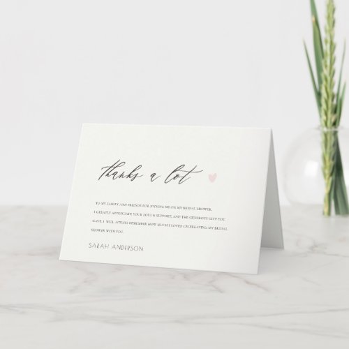 Simple Elegant Pink Heart Typography Bridal Shower Thank You Card
