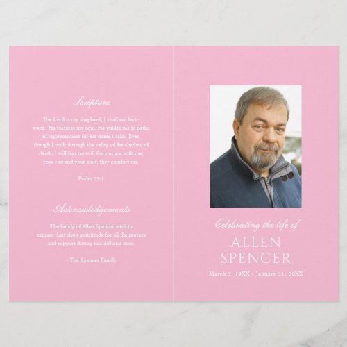 Simple Elegant Pink Modern Funeral Program