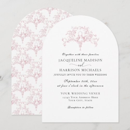 Simple Elegant Pink n White French Toile Doves Art Invitation