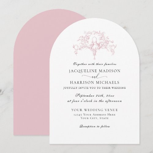 Simple Elegant Pink n White French Toile Doves Invitation