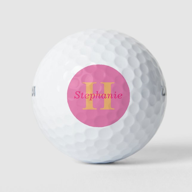 Simple Elegant Pink Orange Monogram Name Modern Golf Balls (Front)