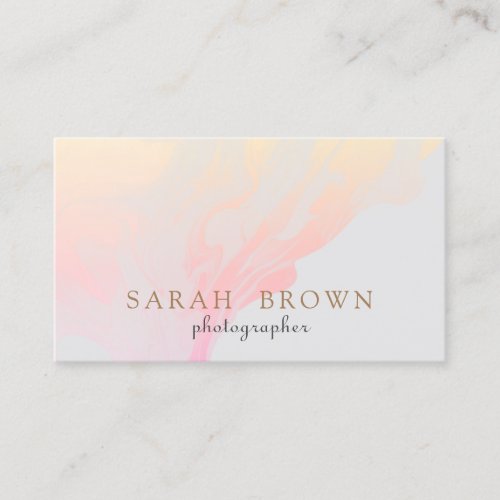 Simple Elegant Pink Peach Gradient Marble Gray Business Card