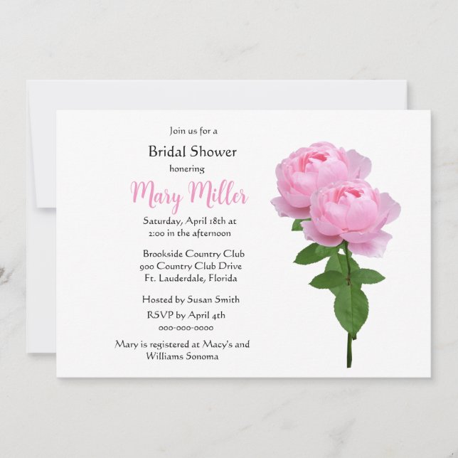 Simple Elegant Pink Rose Bridal Shower Invitation (Front)