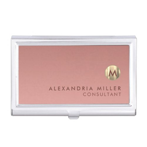 Simple Elegant Pink Rose Gold Monogram Business Card Case