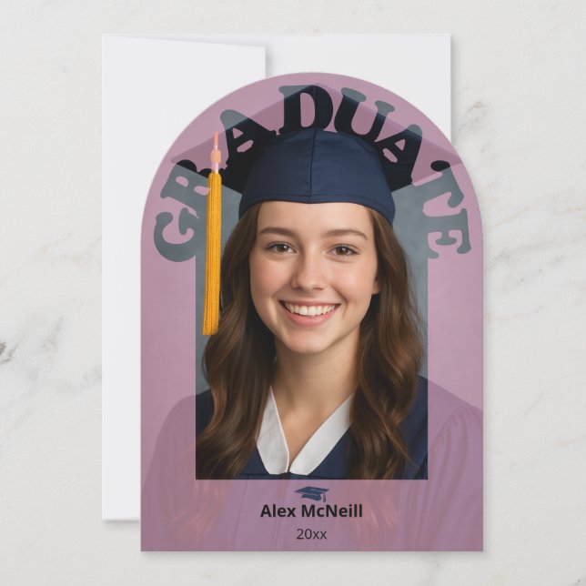 Simple Elegant Pink Round Photo Graduation Invitation (Front)