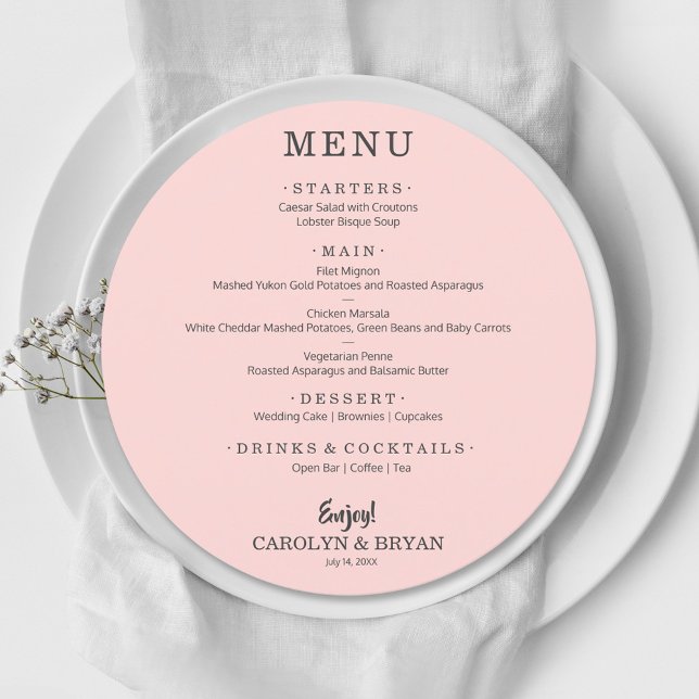 Simple Elegant Pink Round Wedding Dinner Menu (Creator Uploaded)