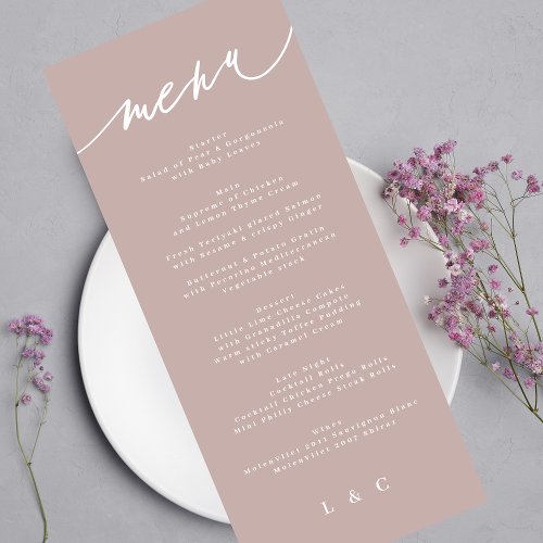 Simple Elegant Pink Taupe Calligraphy Wedding Menu