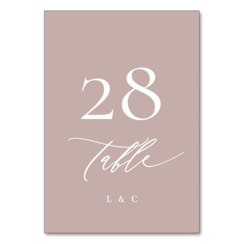 Simple Elegant Pink Taupe Calligraphy Wedding Table Number