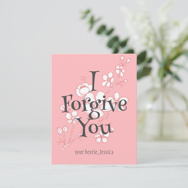 simple elegant pink valentine, Forgive Friends Note Card (Standing Front)