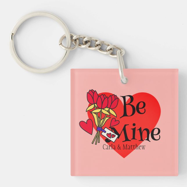 simple elegant pink valentine, Sweet for Crush  Keychain (Front)