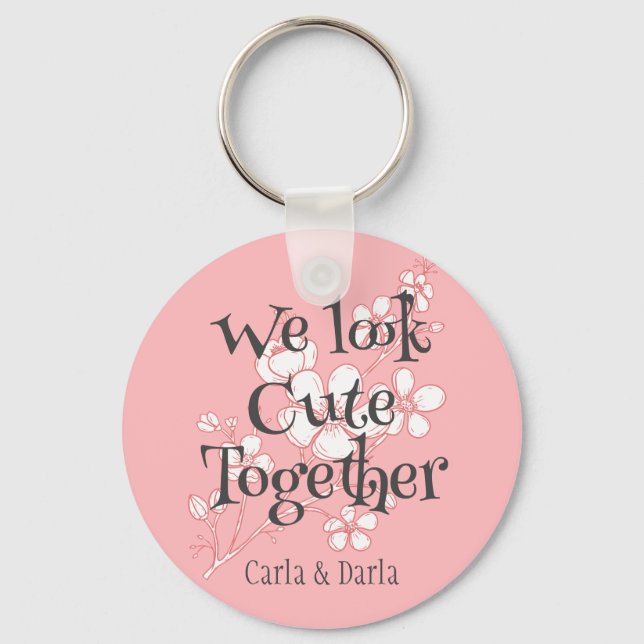 simple elegant pink valentine, Sweet for Friends  Keychain (Front)