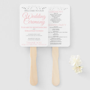 Simple Elegant Pink White & Gray Wedding Program Hand Fan
