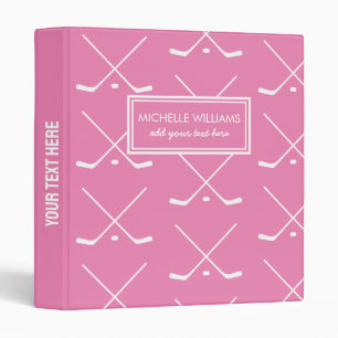 Simple Elegant Pink white Hockey Sticks custom    3 Ring Binder