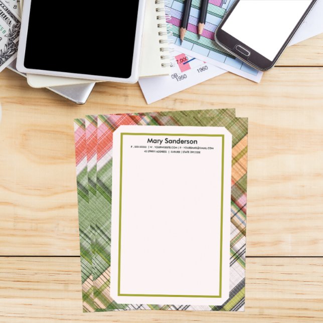 Simple Elegant Plaid Paper Green Frame Letterhead (Creator Uploaded)