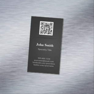 Simple Elegant Plain Black - Professional QR Code Business Card Magnet