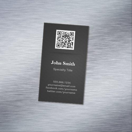Simple Elegant Plain Black _ Professional QR Code Business Card Magnet
