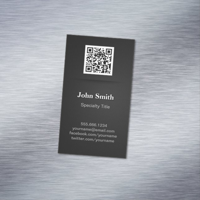 Simple Elegant Plain Black - Professional QR Code Business Card Magnet (In Situ)