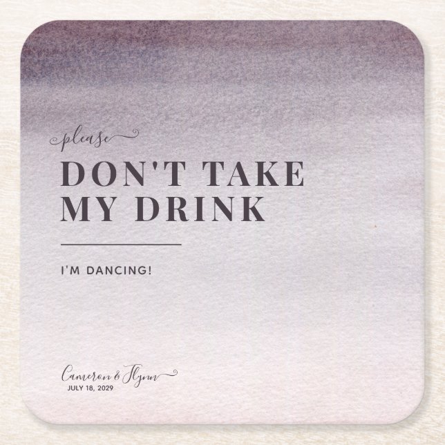 Simple Elegant Plum Ombre Watercolor Wedding Dance Square Paper Coaster (Front)
