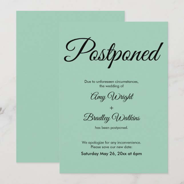 Simple Elegant Postponed Wedding Green Card (Front/Back)