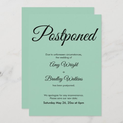 Simple Elegant Postponed Wedding Green Card