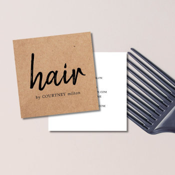 Simple Elegant Printed Kraft Black Hair Stylist Square Business Card by pro_business_card at Zazzle
