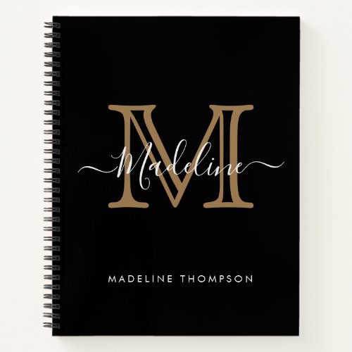 Simple Elegant Professional Black Gold Monogram Notebook