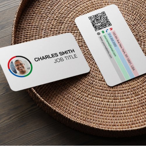 Simple Elegant Professional Colorful Photo QR Code Business Card