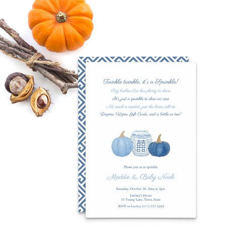 Simple Elegant Pumpkins Boy Baby Sprinkle Party Invitation