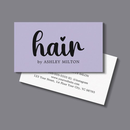 Simple Elegant Purple Bold Black Hair Stylist Business Card