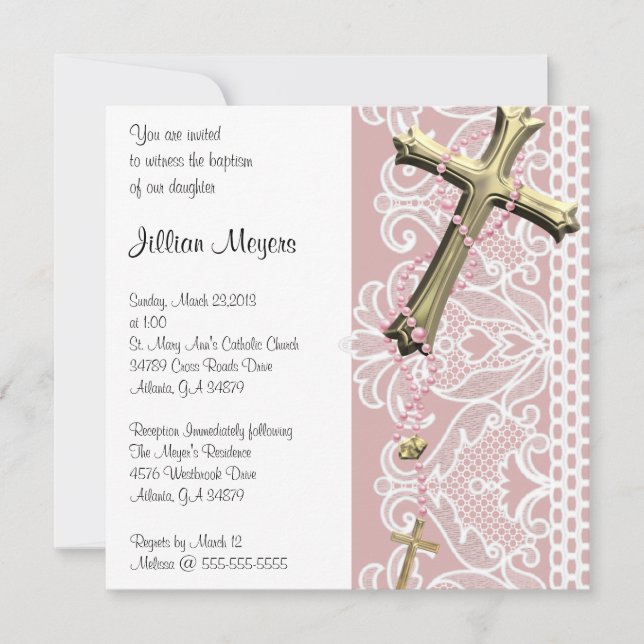 Simple Elegant Purple Cross Baptism/Christening Invitation (Front)