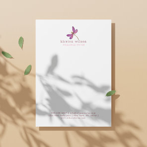 Simple & Elegant Purple Dragonfly Letterhead