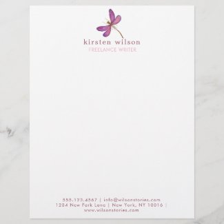 Simple & Elegant Purple Dragonfly Letterhead