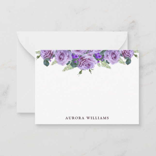 Simple Elegant Purple Floral Personal Stationery Note Card (Front)