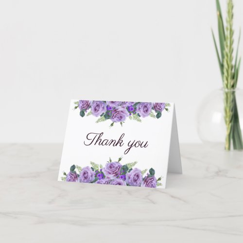 Simple Elegant Purple Floral Wedding  Thank You Card