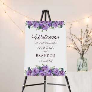 Simple Elegant Purple Floral Wedding Welcome Sign