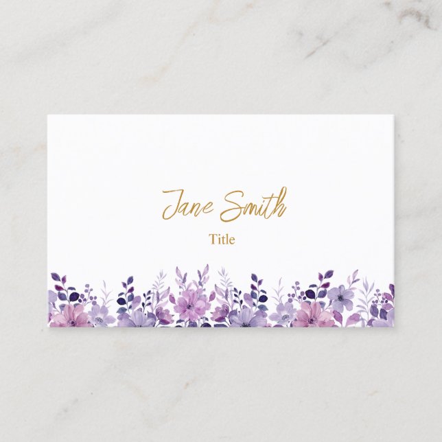 Simple Elegant Purple Flower Business Card (Front)