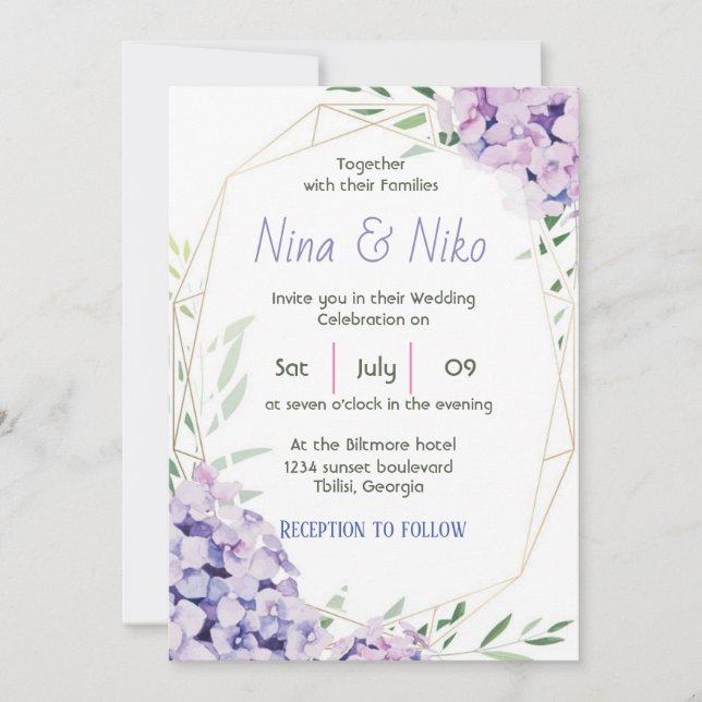 Simple elegant purple flowers design  Invitation (Front)